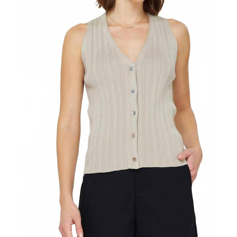 NEW NYLAND darla v-neck sleeveless button down sweater in light taupe